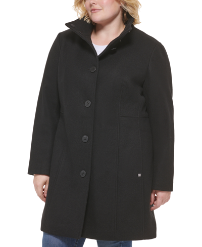 Shop Calvin Klein Womens Plus Size Walker Coat, Created For Macys In Black