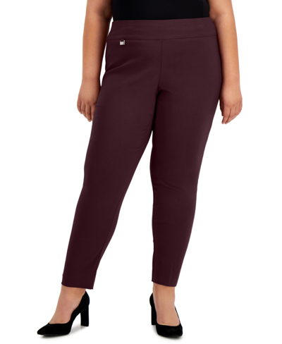 Shop Alfani Plus Size Tummy-control Pull-on Skinny Pants, Created For Macy's In Rich Malbec