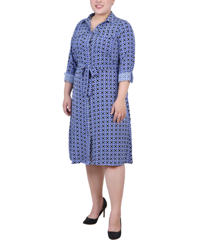 Shop Ny Collection Plus Size Printed Shirt Dress In Surf The Web Alcalaric