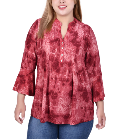 Shop Ny Collection Plus Size Pleat Front Y-neck Top In Wine Wildmilan