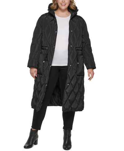 Shop Kenneth Cole Women's Plus Size Hooded Anorak Quilted Coat In Black
