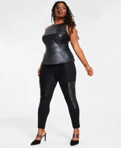 Bar Iii Plus Size Faux Leather Peplum Top Mixed Media Leggings Created For  Macys In Black | ModeSens