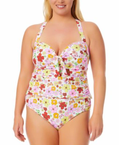 California Waves Salt Cove Plus Trendy Plus Size Floral Print Tankini Top Bottoms Created For Macys In Floral Flutter White Multi