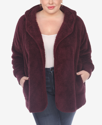 Shop White Mark Plus Size Plush Hooded Cardigan Jacket With Pockets In Purple