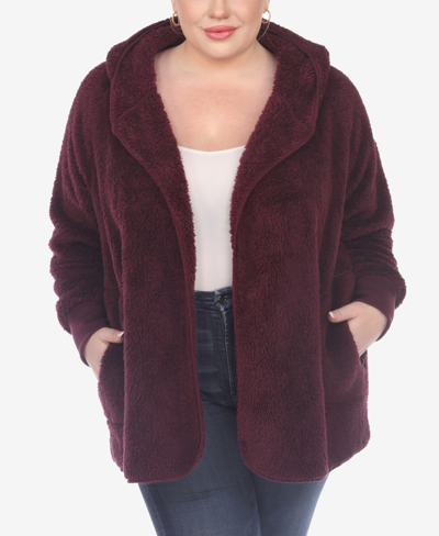 White Mark Plus Size Plush Hooded Cardigan Jacket With Pockets In Purple