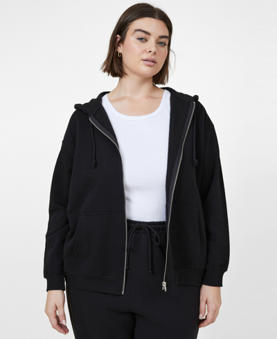 Shop Cotton On Trendy Plus Size Classic Zip Through Hoodie In Black