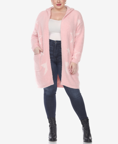 Shop White Mark Plus Size Hooded Open Front Sherpa Sweater In Pink/light Pink Stars
