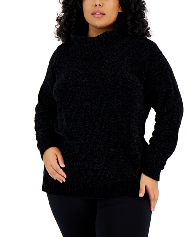 Shop Karen Scott Plus Size Chenille Cowlneck Sweater, Created For Macy's In Deep Black