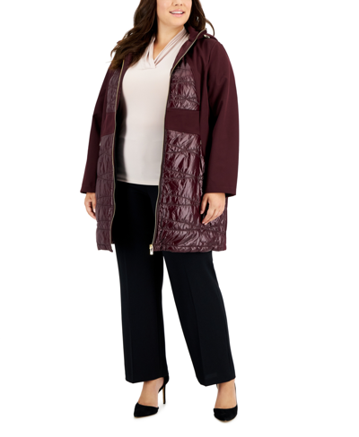 Shop Via Spiga Women's Plus Size Hooded Mixed-media Raincoat In Wine