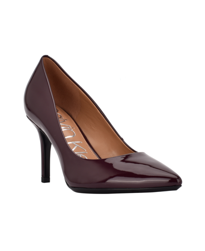 Shop Calvin Klein Women's Gayle Pointy Toe Classic Pumps Women's Shoes In Merlot / Wine Patent