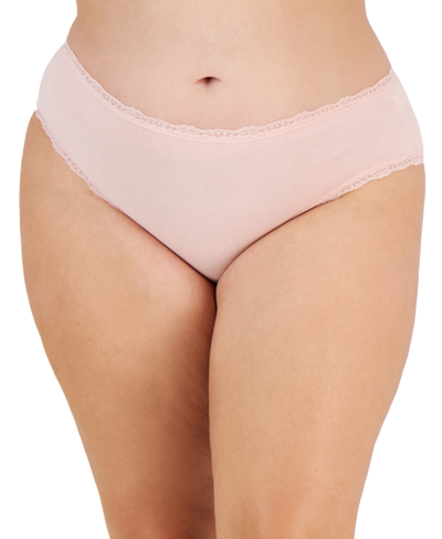 Shop Jenni Plus Size Lace-trim Hipster Underwear, Created For Macy's In Peachskin