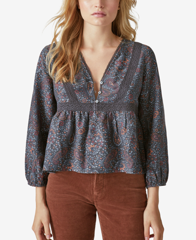 Shop Lucky Brand Women's Printed Babydoll Top In Black Multi