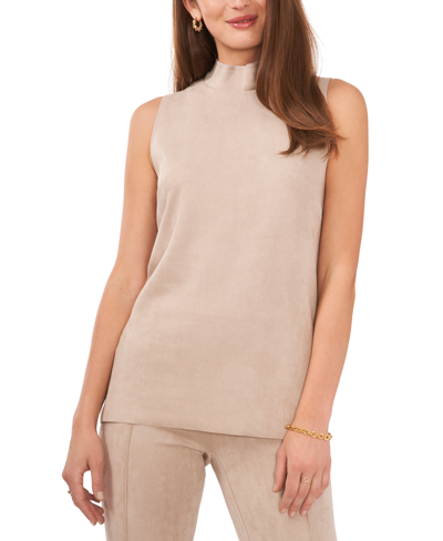 Shop Vince Camuto Women's Solid Mock-neck Sleeveless Blouse In Latte