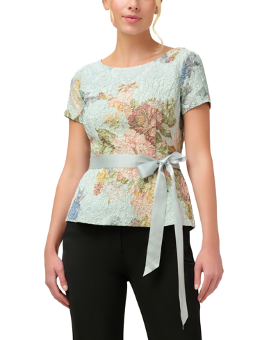 Shop Adrianna Papell Women's Textured Floral-print Top In Sky Blue Multi