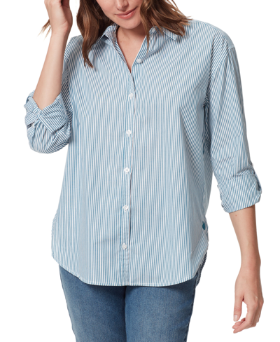 Shop Gloria Vanderbilt Women's Amanda Button-front Shirt In Caspian Blue Stripe