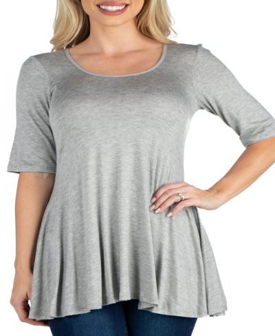 Shop 24seven Comfort Apparel Elbow Sleeve Swing Tunic Top For Women In Light Gray