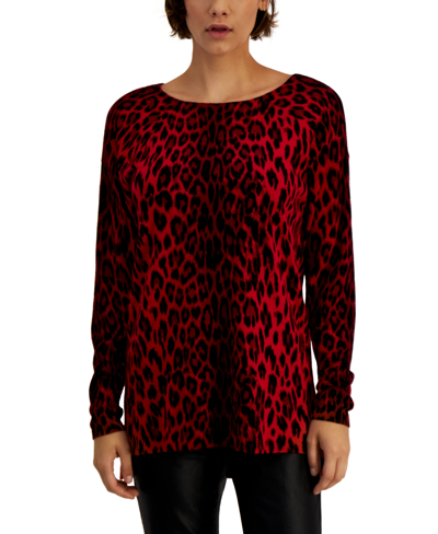 Shop Inc International Concepts Women's Leopard-print Boat-neck Sweater, Created For Macy's In Natural Leo Red