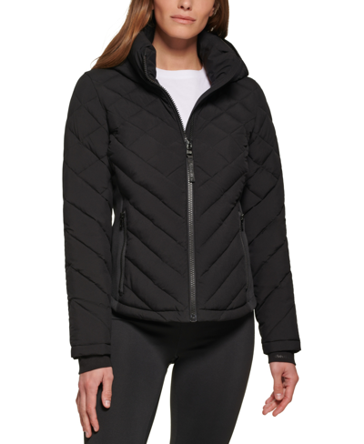 Shop Calvin Klein Womens Side-panel Hooded Packable Puffer Coat, Created For Macys In Black