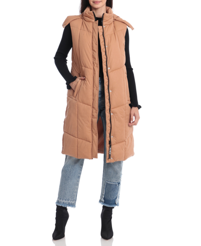 Shop Avec Les Filles Women's Longline Hooded Puffer Vest In Tan