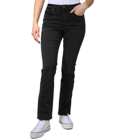 Shop Indigo Rein Juniors' Skinny Slit-hem Jeans In Black