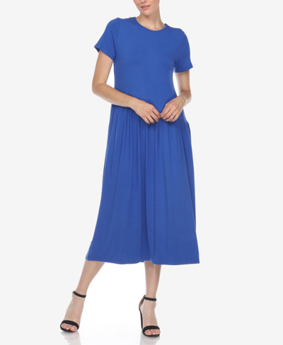 Shop White Mark Women's Short Sleeve Asymmetrical Waist Maxi Dress In Royal