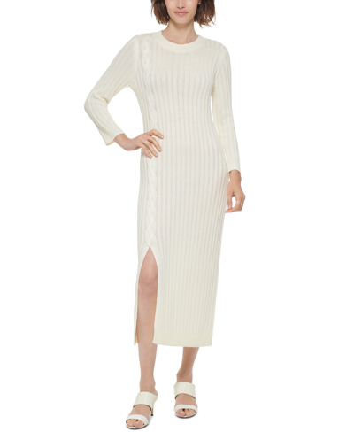 Calvin Klein Ribbed-knit Midi Sweater Dress In Cream | ModeSens