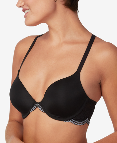 Shop Maidenform One Fab Fit Lace T-back Shaping Underwire Front Close Bra 7112 In Black With Eiffel Grey