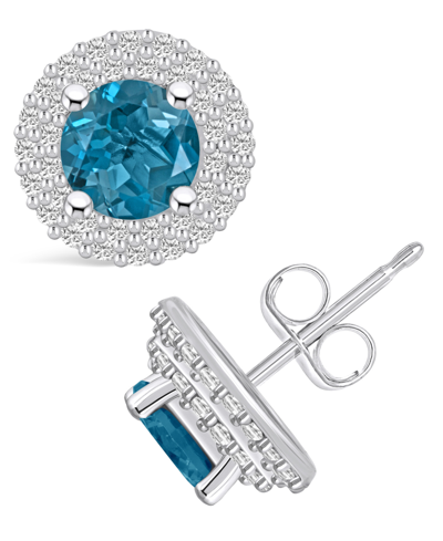 Macy's London Topaz (2-1/3 Ct. T.w.) And Diamond (1/2 Ct. T.w.) Halo Stud Earrings In 14k White Gold In London Blue Topaz
