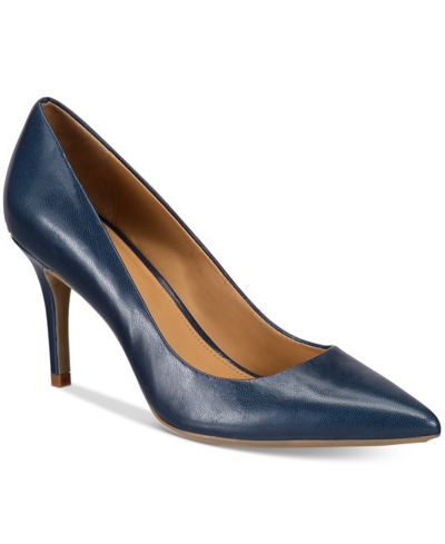 Shop Calvin Klein Women's Gayle Pointy Toe Classic Pumps In Navy Leather