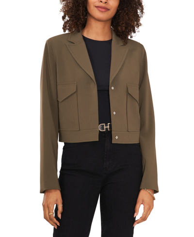 Shop Vince Camuto Women's Notched Collar Cropped Blazer In Lt Olive