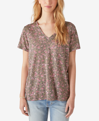 Shop Lucky Brand Classic Camo-print T-shirt In Black Floral Print