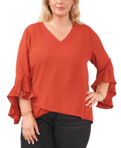 Shop Vince Camuto Plus Size Flutter-sleeve Top In Terracotta