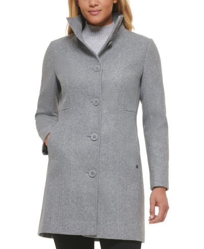 Calvin Klein Women's Petite Single-breasted Walker Coat, Created For Macy's  In Gray | ModeSens