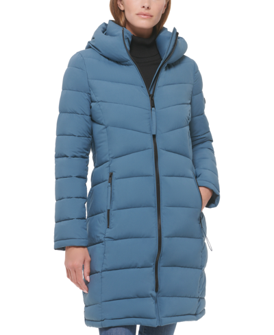 Calvin Klein Women s Hooded Stretch Puffer Coat Created For Macy s In Oasis Teal ModeSens