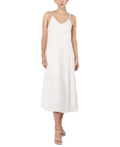 Shop Black Tape Women's Eyelet-embroidered Tie-strap Dress In Off-white