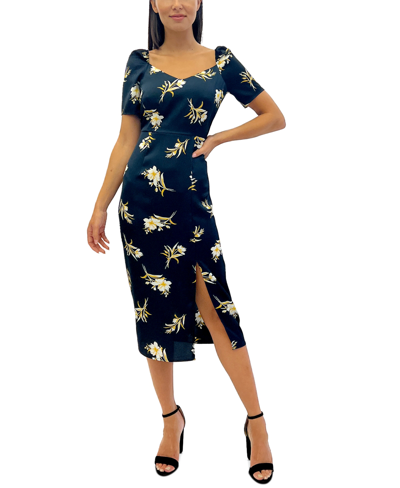 Shop Sam Edelman Women's Floral-print Puff-sleeve Midi Dress In Navy Multi