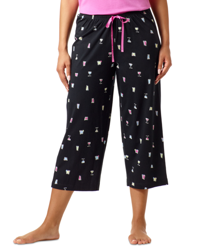 Shop Hue Women's Sleepwell Printed Knit Capri Pajama Pant Made With Temperature Regulating Technology In Black