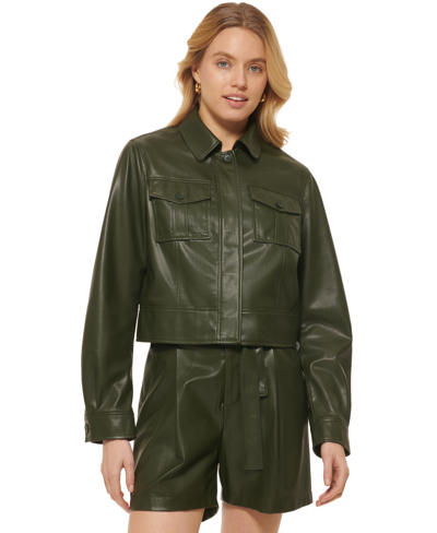Shop Dkny Cropped Jacket In Cadet Green