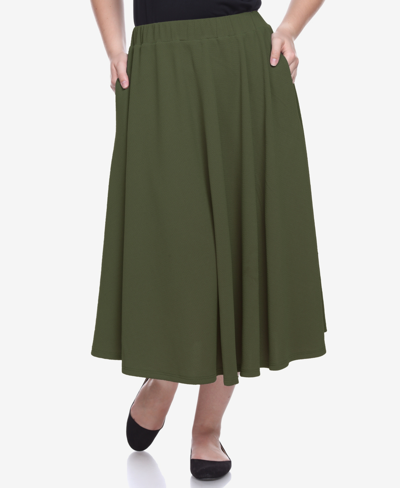 Shop White Mark Plus Size Flared Midi Skirt In Olive
