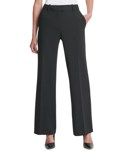Shop Dkny Women's Solid High-rise Wide-leg Career Pants In Blk:black
