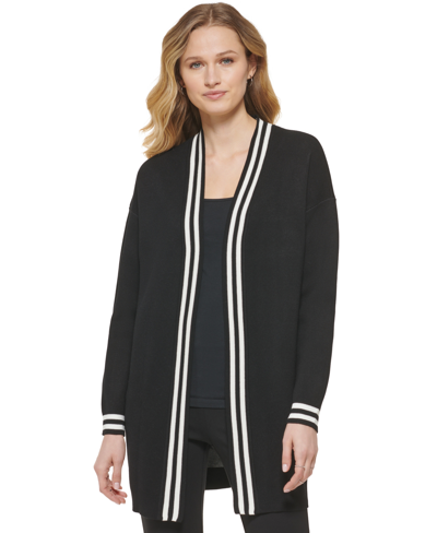 striped drop shoulder zipper front sweater