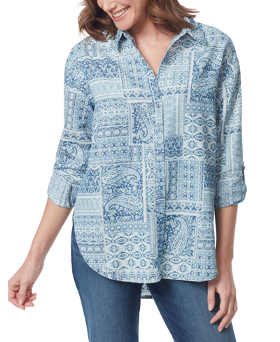 Shop Gloria Vanderbilt Women's Amanda Paisley Button-front Shirt In Fine Paisley Blue