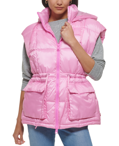 Shop Levi's Women's Hooded Anorak Puffer Vest In Baby Pink