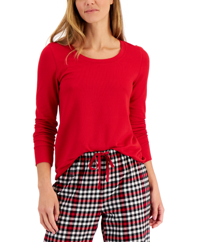 Shop Charter Club Women's Solid Scoop Neck Sleep Top, Created For Macy's In Candy Red