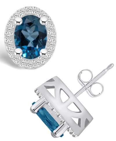 Macy's London Topaz (3-1/5 Ct. T.w.) And Diamond (3/8 Ct. T.w.) Halo Stud Earrings In 14k White Gold In London Blue Topaz