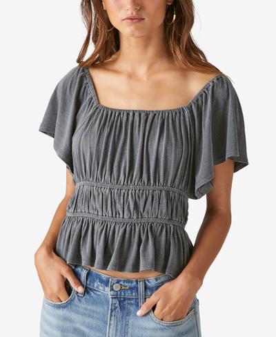 Shop Lucky Brand Women's Lace-up Top In Washed Black