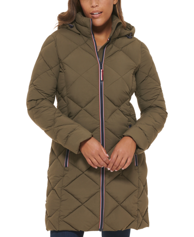 Shop Tommy Hilfiger Women's Hooded Quilted Puffer Coat In Juniper