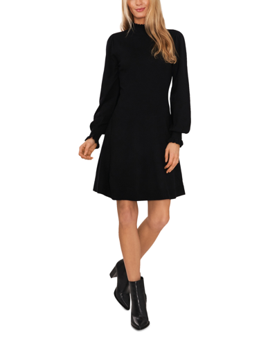 Shop Cece Women's Long Sleeve Smock Cuff Mock Neck Sweater Dress In Rich Black