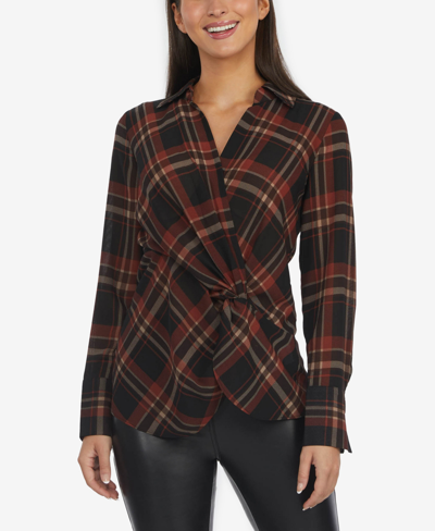 Shop Laundry By Shelli Segal Women's Front Knot Blouse In Rust Plaid