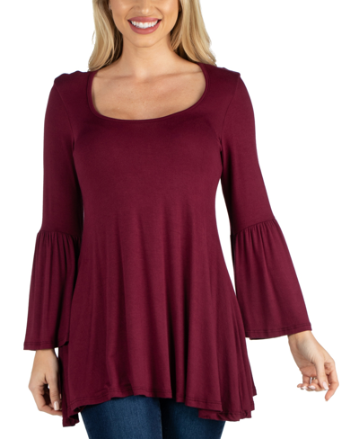 Shop 24seven Comfort Apparel Women Swing High Low Bell Sleeve Tunic Top In Dark Purple